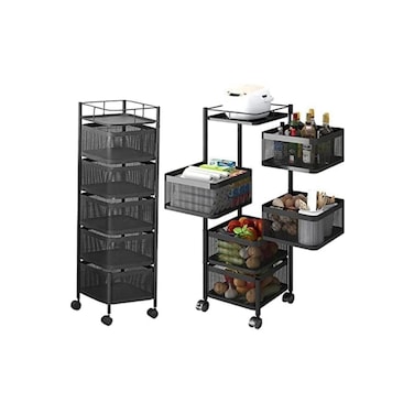 Multi layer Kitchen Organizer - Kitchen Storage Shelf, Square Steel Rotating with 4 Movable Wheels,