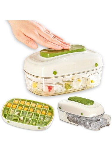 Ice Cube Trays 32 Grids Ice Trays for Freezer Easy Release BPA-free Cube Molds with Storage Bin (Green)