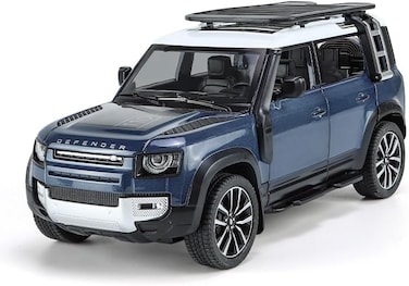 Land Rover Official Licensed 1:18 Scale Defender 110 Diecast Model Car &ndash; Zinc Alloy Metal SUV Collectible Toy with Opening Doors, Pull-Back Action, Realistic Sound &amp; Lights &ndash; (Blue)