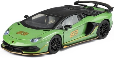 Lamborghini Official Licensed Aventador SVJ 63 Roadster Die-Cast Model Car - 1:24 Scale Replica with Bull &amp; Shield Logo, Opening Doors, LED Lights &amp; Realistic Sound for Adults &amp; Kids (Green)