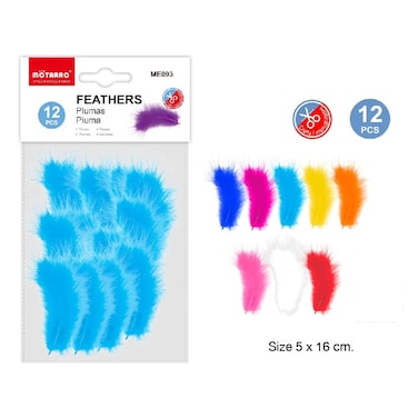 MOTARRO 12PCS Craft Feathers Set ME093 &ndash; Natural &amp; Dyed Feathers for DIY Art Projects, School Crafts, Home D&eacute;cor &amp; Costume Making