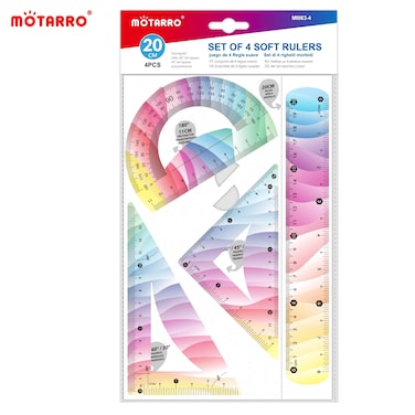 MOTARRO 4-Piece Soft Plastic Rainbow Ruler Set MI083-4 &ndash; Shatterproof, Flexible &amp; Bendable Rulers for School &amp; Office Supplies