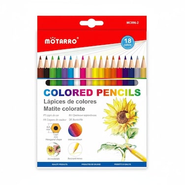 Motarro 18-Pcs Hexagonal Colored Pencils, MC096-2 &ndash; Bright, Long-Lasting Color Pencils for Artists, Students &amp; Kids