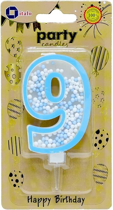 Italo 9 Number Foam Balls Birthday Candle - Blue