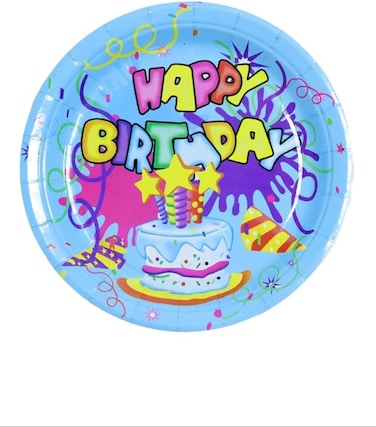 Italo birthday party disposable round plate 7-inch size, blue
