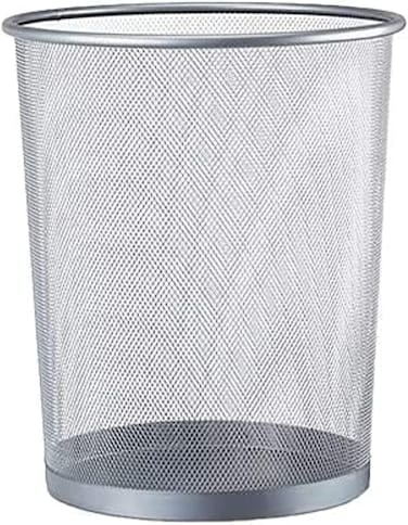 AL ARQAM Silver Metal Mesh Waste Paper Bin Wastebasket Trash Can Circular Garbage Bin for Office, Living Rooms, Bedrooms