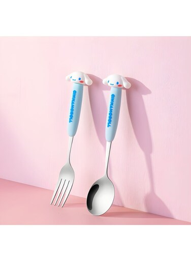 Cinnamoroll Spoon and Fork Set with Storage Case &acirc;&euro;&ldquo; Cute Cartoon Stainless Steel Cutlery for Kids &amp; Adults   Portable Travel Utensils Set with Soft Grip Handles