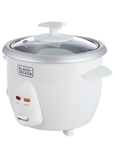 Black &amp; Decker 350W 0.6L Rice Cooker With Removable NonStick Bowl, Steaming Tray, Water Level Indicator And A Glass Lid With Cool Touch, For Healthy Meals RC650-B5 2 Years Warranty