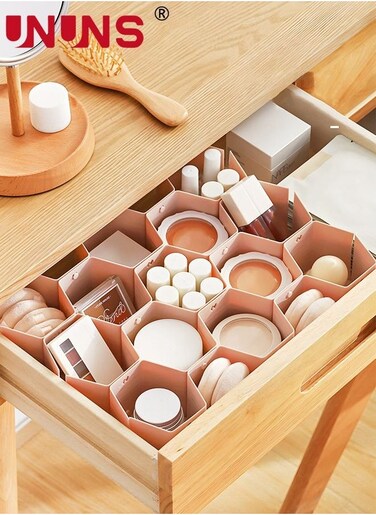 8-Piece Drawer Divider Organizer,Honeycomb DIY Plastic Drawer Dividers,Dresser Drawer Organizers For Belts,Ties,Clothing,Makeup,Office Supplies,Pink