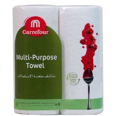Carrefour 3 Ply Multi-Purpose Towel White 90 Sheets 4 Rolls
