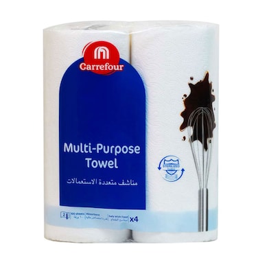Carrefour 2 Ply Multi-Purpose Towel 100 Sheets 4 Rolls