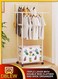 Multifunctional Heavy Duty 2 Tier With Double Rods Coat Garment Hat Bags Hanger Bottom Storage Shelf Organizer Clothes Shoe Shelves Hang Floor Cloth Drying Stand For Laundry Bedroom Bathroom