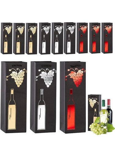 Azonee 12 Bottle Gift Bags, Kraft Paper Bottle Bags with Strong Rope Handles, Reusable Tote Bags for Champagne, Whiskey &amp; Beverages, Single Bottle Gift Packaging