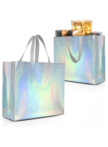 Reusable Shopping Bags, 6-Piece Set, Glossy Non-Woven Tote with Handles, Gift Bags for Wedding, Party