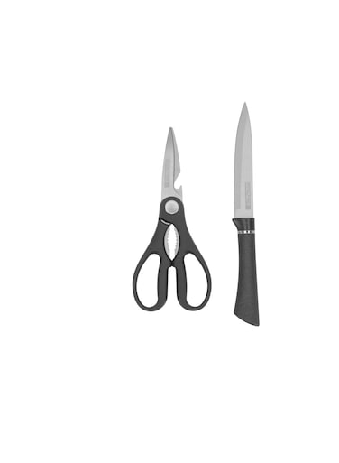 2-Piece Kitchen Tools Set- RF12003  Includes 5" Utility Knife and 3-in-1 Kitchen Scissors Black