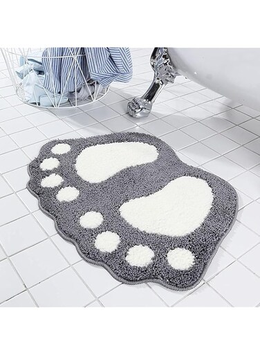 Tazweeq Bathroom Rugs, 40 x 60cm Foot Shaped Bath Mat, Mats Water Absorbent Non-Slip for Bathroom, Shower, Room, Laundry Room-Grey