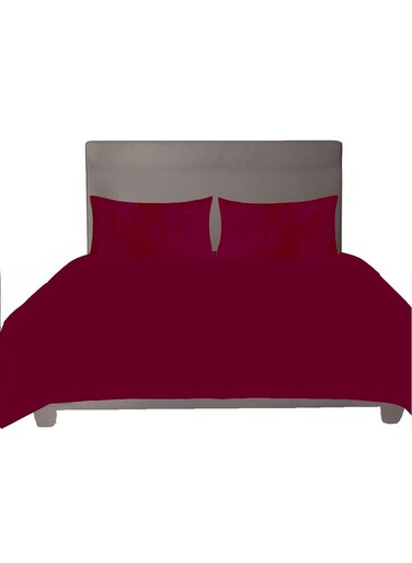 Smart Flat Bed Sheet Plain Cotton Bed Sheet with Pillow Covers (50x70cm) Maroon