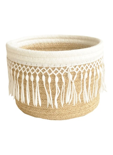 No Sharp Corners Large Capacity Cotton Line Towels Small Debris Storage Basket Beige/White