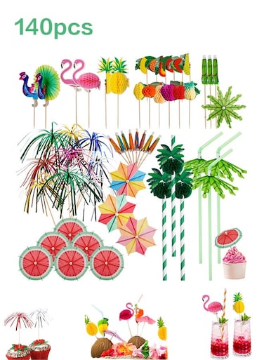 140 Pcs Drink Umbrellas Cocktail Picks Coconut Palm Cocktail Umbrellas Firework Drink Stirrers Tropical Cocktail Sticks for Drinks Fruit Hawaiian Party Decorations Cocktail Accessories