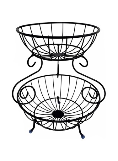 Sulfar Heavy Steel 2 Tier Fruit &amp; Vegetable Basket For Dining Table, Kitchen Countertop 9 liter (Black)