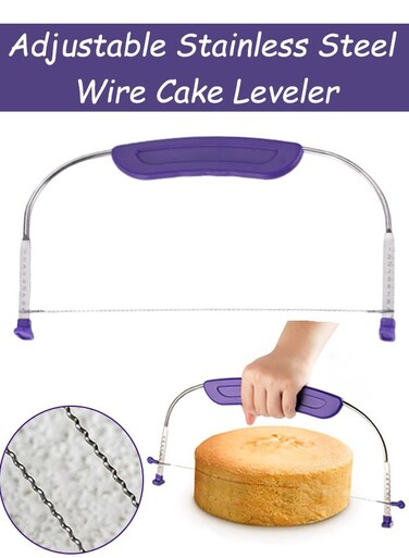 Stainless Steel Wire Cake Leveler with Handle and Scale DIY Baking Tool for Kitchen Layer Cakes Wedding Cakes Birthday Desserts Ramadan Eid Treats Home Baking Professional Pastry Making, Purple