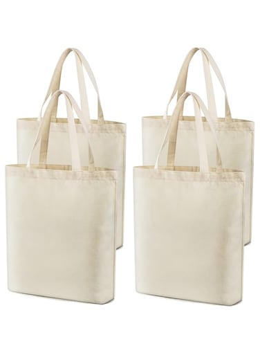 4 Pcs Reusable Large Canvas Tote Bags, Blank Multi-purpose Canvas Bags, Suitable for DIY Project, Grocery, Shopping.
