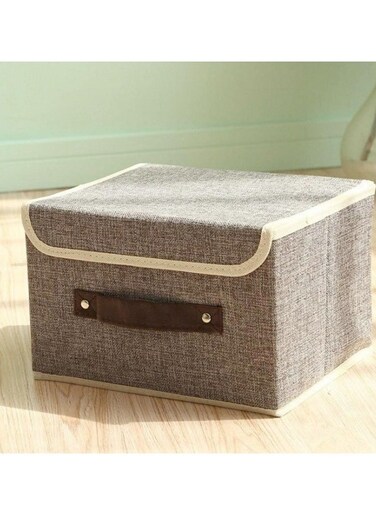1-Piece Organizer Box Storage,Cotton Fabric Foldable Storage Bin,Storage Basket with Lid,Clothes Container Blanket,for Books Toys DVDs Art and Craft Storage,Grey 38x25x25cm