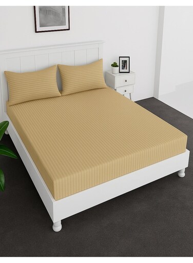 Deep Fitted Elastic Bedsheet Set With Pillow Covers, King/Queen/Double/Single Sizes, Color Beige, Depth 30cm
