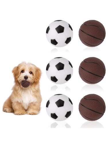 YHRY 6 Pack Squeaky Dog Toys, Soft Dog Ball, Rubber Squeaky Toy,Bouncy Durable Interactive Chew Fetch Throw Ball for Puppy Small Medium Pet Dogs