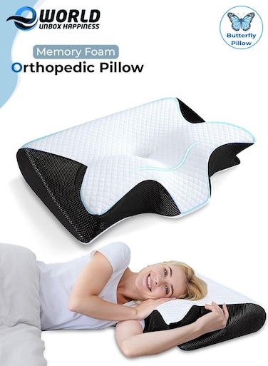 2-in-1 Memory Foam Cervical Pillow, Orthopedic Contour Pillow for Neck Pain Relief, Ergonomic Support for Side, Back, and Stomach Sleepers, Black