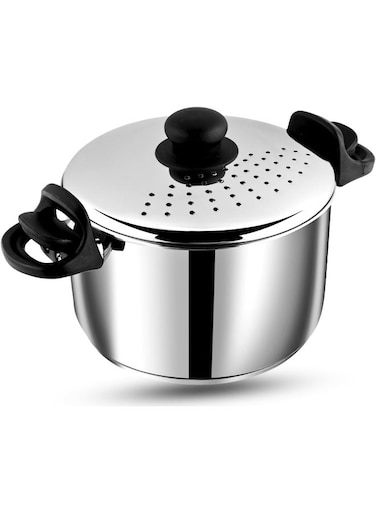 Stainless Steel Rice &amp; Pasta Pot with Strainer Lid - 6.8 L, 24cm   SAS Bottom, Locking Handles   Induction &amp; Gas Compatible   Multi-Purpose Cookware for Vegetables, Noodles, Biryani   Rust-Free
