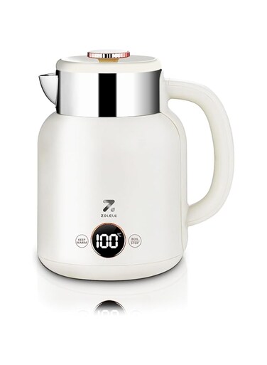 ZOLELE Electric Kettle 1.5L Stainless Steel Kettle 2200W with Auto Shut-Off, Dual Boiling Modes &amp; 6-Speed Intelligent Temperature Regulation White