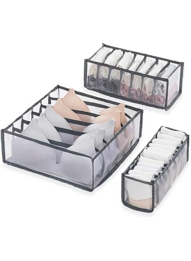 YQbest 3PCS Clothing Organizers, Wardrobe Clothes Organizer for Drawers Folded Clothes Storage Bins Mesh Storage Compartment for Jeans Pants T-Shirts Legging Socks