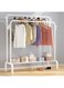 Beauenty Double Rods Garment Rack with Wheels,Garment Racks,22mm Metal Frame,4 Hooks,Heavy Duty Garment Racks for Hanging Clothes,Multi-Functional Closet Rack for Bedroom,130cm Wide,White