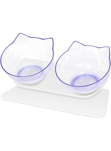 Mumoo Bear Double Cat Bowl With Raised Stand, Clear, Bw001, Bo1