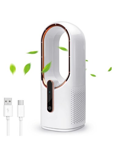 Arabest Desk Fan, Quiet Bladeless Fan USB Desktop Rechargeable Fan, Small Portable Table Fan with 3 Cooling Speeds, Touch Control Personal Fan for Bedroom, Office, Home, Outdoor