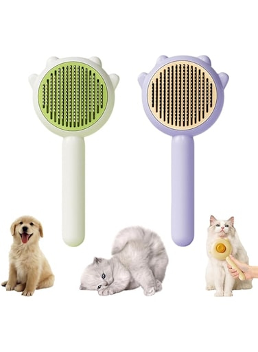 moobee 2Pcs Magic Pet Grooming Brush with Release Button for Shedding, Self Cleaning Slicker Comb for Long or Short Hair Cats and Dogs