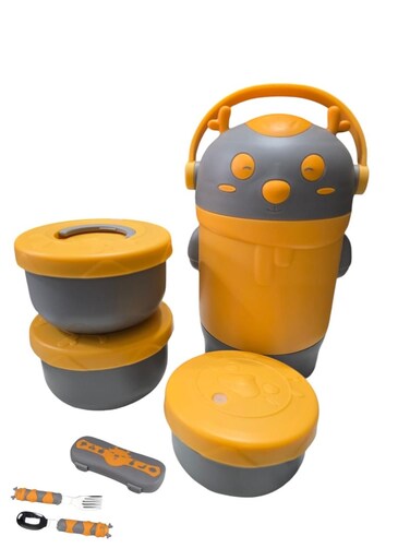 diD Lunch Box for Kids, Beautiful Little Bear BPA-Free, Including 3 Bowls,220mml, 400mml, 400mml, Stainless-steel SUS 304, Safe Material for Kids