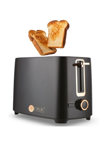 AFRA 2 Slice Bread Toaster, 700W, 2 Slots, Removable Crumb Tray, Plastic Body, Black Finish, Eject Button with Safety Device, AF-100700TOBL, 2 years warranty