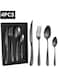 4-Piece Modern Black 18/10 Stainless Steel Flatware Set with Forks Spoons and Knives, Unique Metal Cutlery Sets for Home Restaurant, Mirror Polished &amp; Dishwasher Safe
