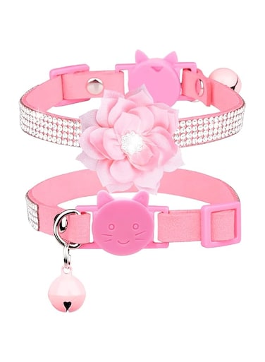 IDOLPET Cat Collar Bling Diamond Breakaway Cat Collar with Bell Rhinestones Pet Collars with Soft Velvet Adjustable Shine Collar for Cats Girls and Small Dogs Puppy (Pink)