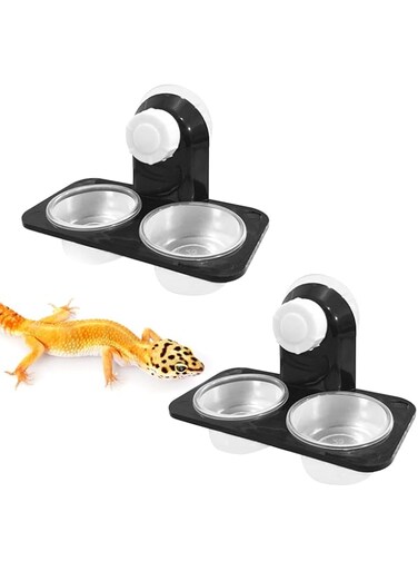 Excefore Reptile Water and Food Bowl, 2pcs Dish Flat Drinking Bowl Water Plate, Feeding Ledge Plastic Suction Cup Reptile Water Dish Reptile Feeder for Lizard Chameleon Turtle