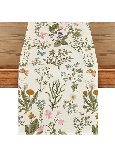 Bolivia's Spring Table Runner, 13x72 Inch Farmhouse Rustic Holiday Kitchen Dining Table Decoration, Wildflowers Floral Spring Table Runner for Indoor Outdoor Dinner Home Party