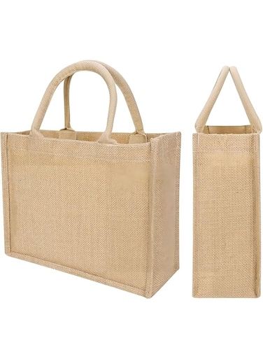 Large Jute Shopping Bag [ With Zip Closure/Generous Space 40x45x15 CMS], Foldable, Reusable, Strong Shopping Bag Natural Jute Carrier Bags Perfect for Events,Beach, Shopping And Holiday - 1 Count