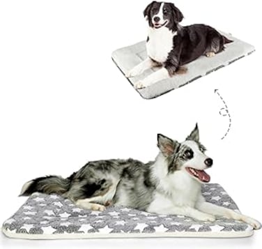 ROHKAO Dog Bed Crate Pad Ultra Soft Pet Bed with Cute Star Print Washable Crate Mat for Large Medium Small Dogs Reversible Fleece Dog Crate Kennel Mat Cat Bed Liner (Grey, 36-Inch-Grey)