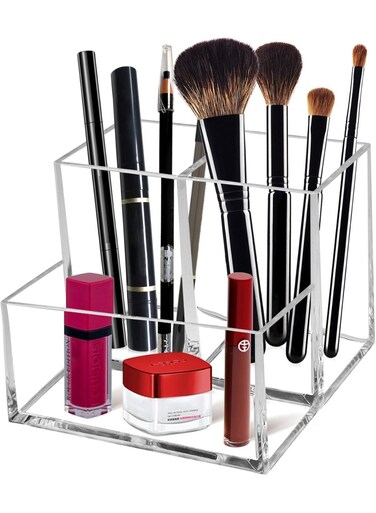 organizer , Pen Holder,Desk Organiser,Makeup Brush Holder , 3 Slot Acrylic Storage, Large Makeup Brush Holder Organizer for Bathroom, Vanity, Dressing Table, Office desk