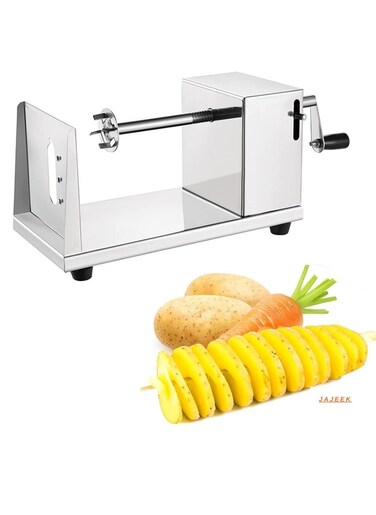 Stainless Steel Manual Spiral Potato Chips Cutter &acirc;&euro;&ldquo; Tornado Potato Chips Cutter with Vegetable Slicer for Kitchen &acirc;&euro;&ldquo; Lightweight, Versatile, and Easy-to-Use for Potato, Carrot, Zucchini, and Other Vegetables &acirc;&euro;&ldquo; Perfect for Snacks, Parties, and Creative Cooking