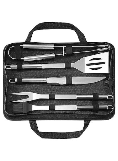 Stainless-steel BBQ Grill Tool Set with Knife Brush Fork Spatula and Tong with Oxford Bag (5 Pieces)