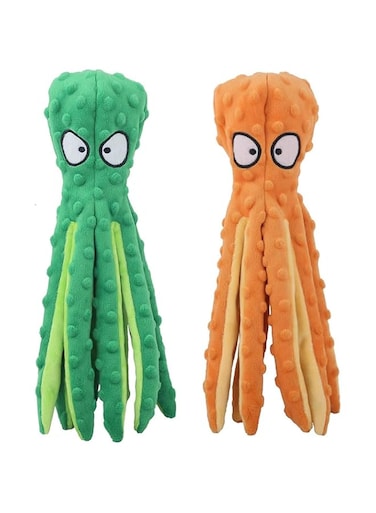 NC Dog Squeak Toys No Stuffing Crinkle Plush Dog Toys for Puppy Teething, Durable Interactive Dog Chew Toys for Small to Medium Dogs Training and Reduce Boredom, 2 Pack (Green+Orange)