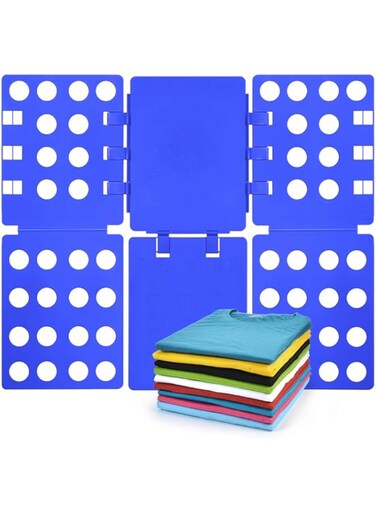 Geniusidea 5th Generation Large Adult Springy Magic Clothes T-shirts Laundry Folder Organizer Flip Fold Fast Speed Folding Board - Now with Adjustable Buckle A008 (#Blue)